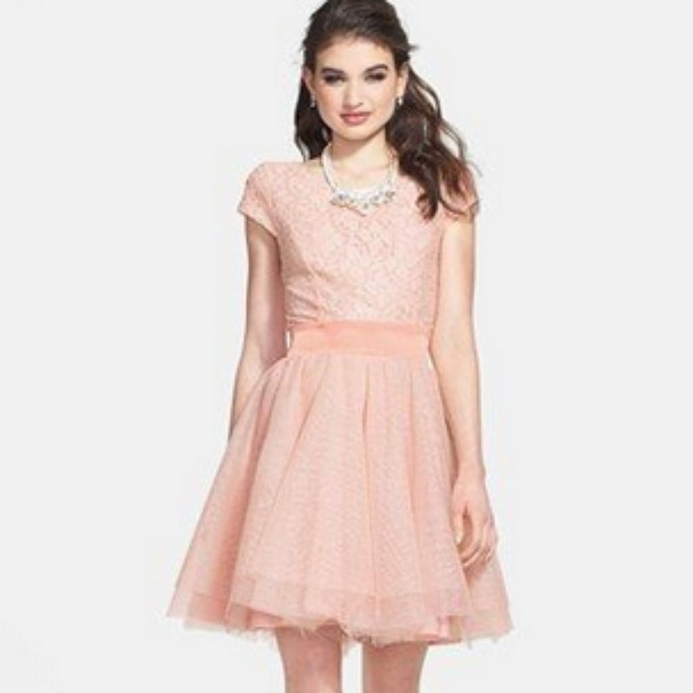 Trixxi Light Pink Lace Dress with Satin & Toole